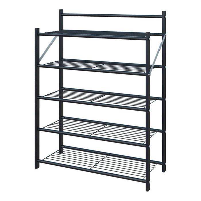 82x26x78cm 5-Tier Metal Shoe Rack Foldable No Assembly Storage Organizer Shelf for Entryway Door - Black - 1