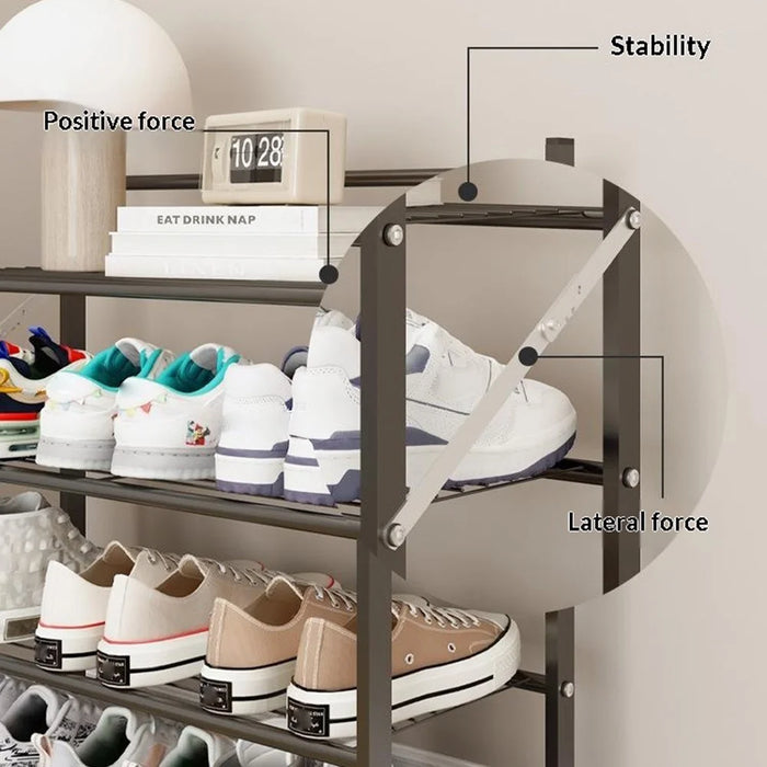 82x26x78cm 5-Tier Metal Shoe Rack Foldable No Assembly Storage Organizer Shelf for Entryway Door - Black - 2