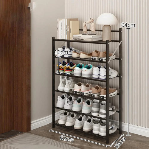 62x26x94cm 6-Tier Metal Shoe Rack Foldable No Assembly Storage Organizer Shelf for Entryway Door - Black - 1