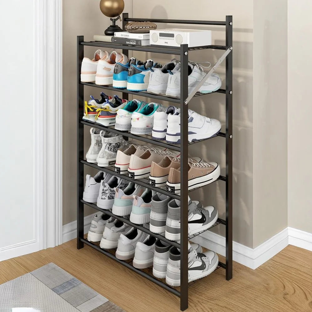 62x26x94cm 6-Tier Metal Shoe Rack Foldable No Assembly Storage Organizer Shelf for Entryway Door - Black - 4