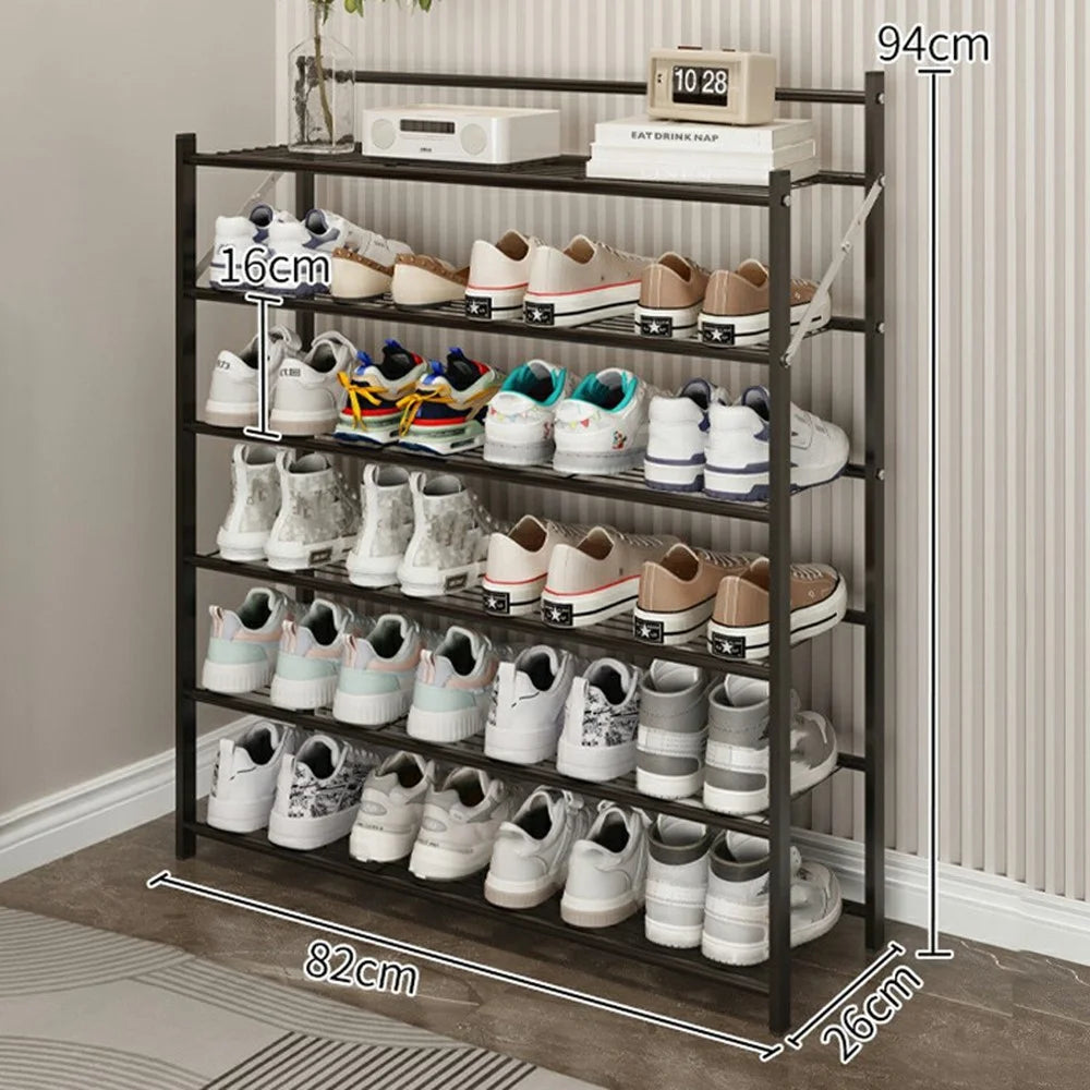 82x26x94cm 6-Tier Metal Shoe Rack Foldable No Assembly Storage Organizer Shelf for Entryway Door - Black - 1
