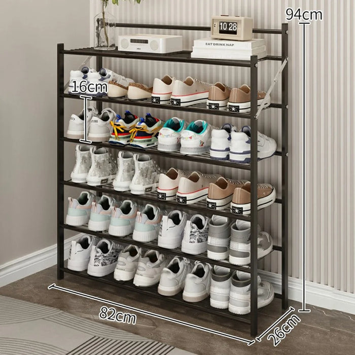 82x26x94cm 6-Tier Metal Shoe Rack Foldable No Assembly Storage Organizer Shelf for Entryway Door - Black - 1