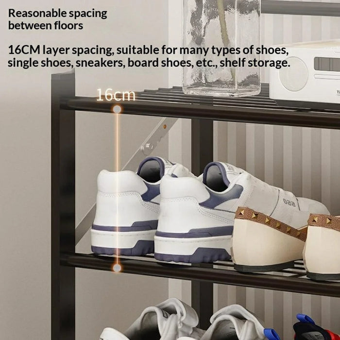 82x26x94cm 6-Tier Metal Shoe Rack Foldable No Assembly Storage Organizer Shelf for Entryway Door - Black - 4