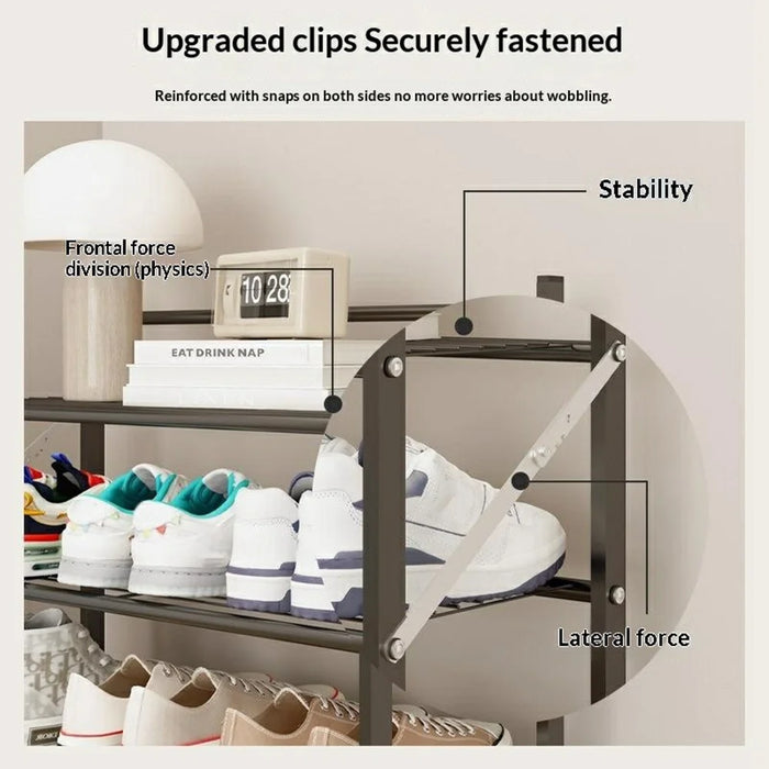 82x26x94cm 6-Tier Metal Shoe Rack Foldable No Assembly Storage Organizer Shelf for Entryway Door - Black - 5