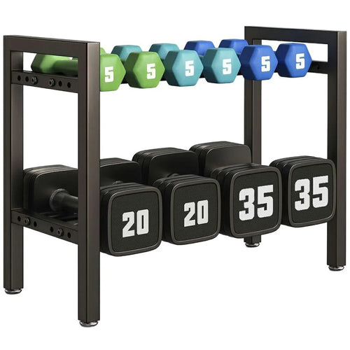 Adjustable Metal Dumbbell Rack 2-Tier Weight Storage Rack for Home Gym Kettlebell Dumbbells - 1