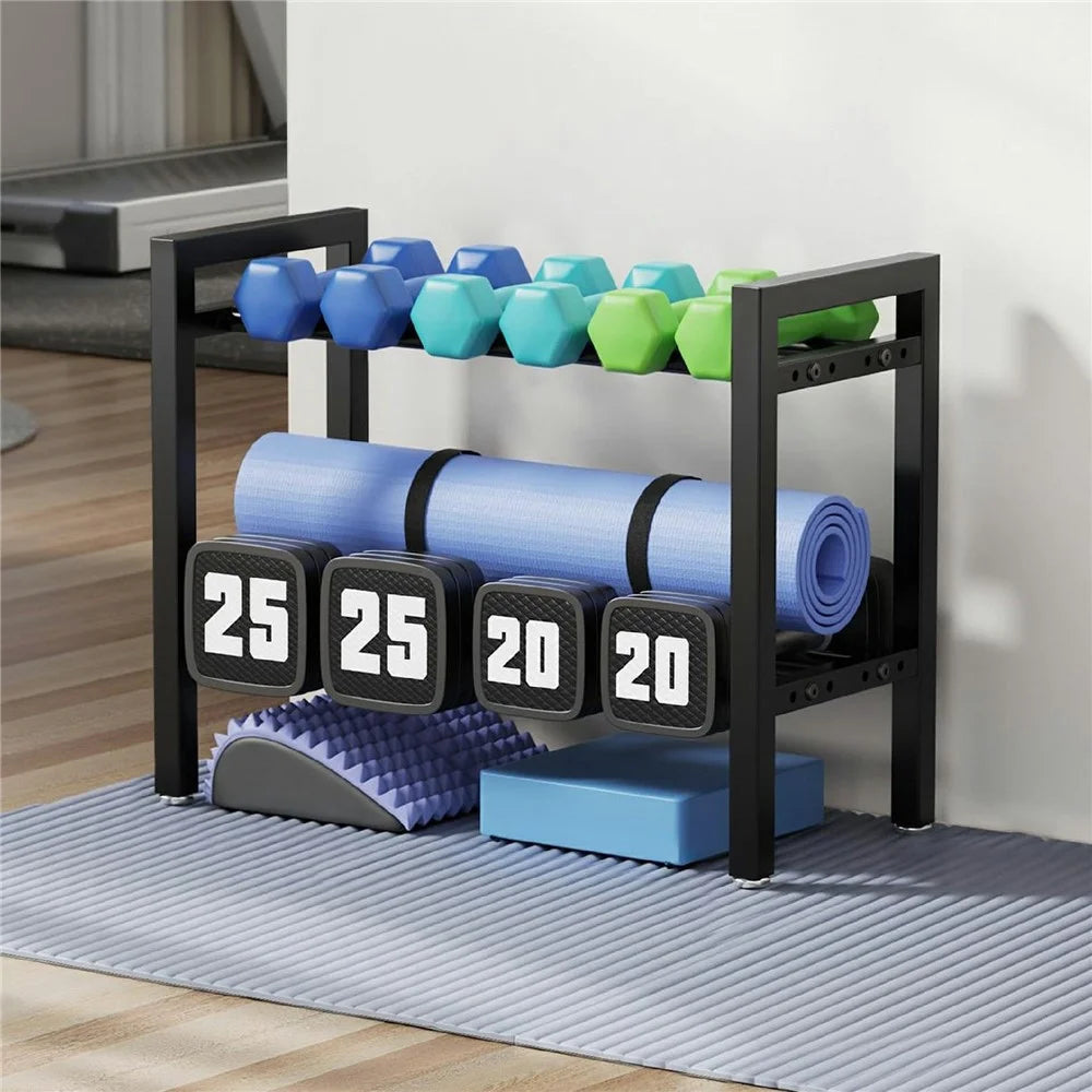 Adjustable Metal Dumbbell Rack 2-Tier Weight Storage Rack for Home Gym Kettlebell Dumbbells - 4