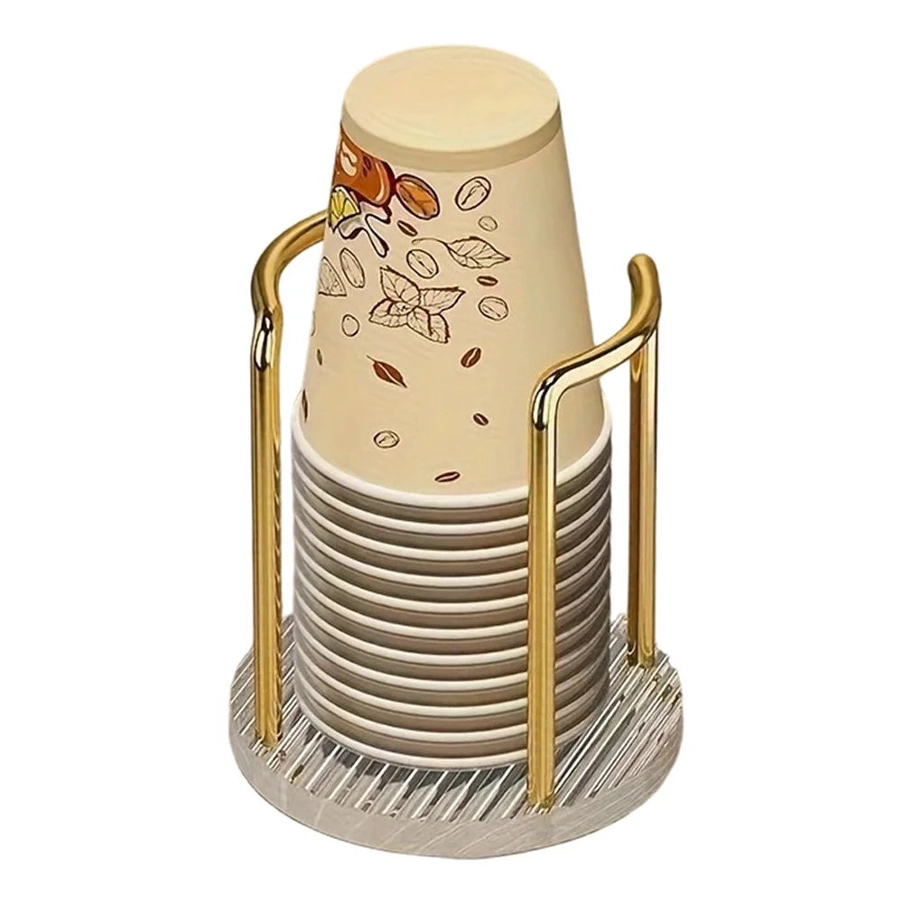 11.5x11.5x13cm Acrylic Cup Holder Inverted Stacking Dispenser Disposable Paper Cups Storage Rack for Home Organization - Single Seat / Gold - 1