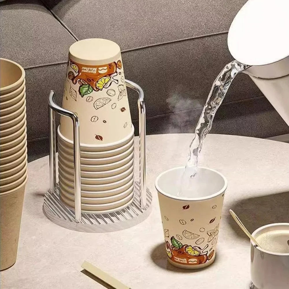 11.5x11.5x13cm Acrylic Cup Holder Inverted Stacking Dispenser Disposable Paper Cups Storage Rack for Home Organization - Single Seat / Gold - 3