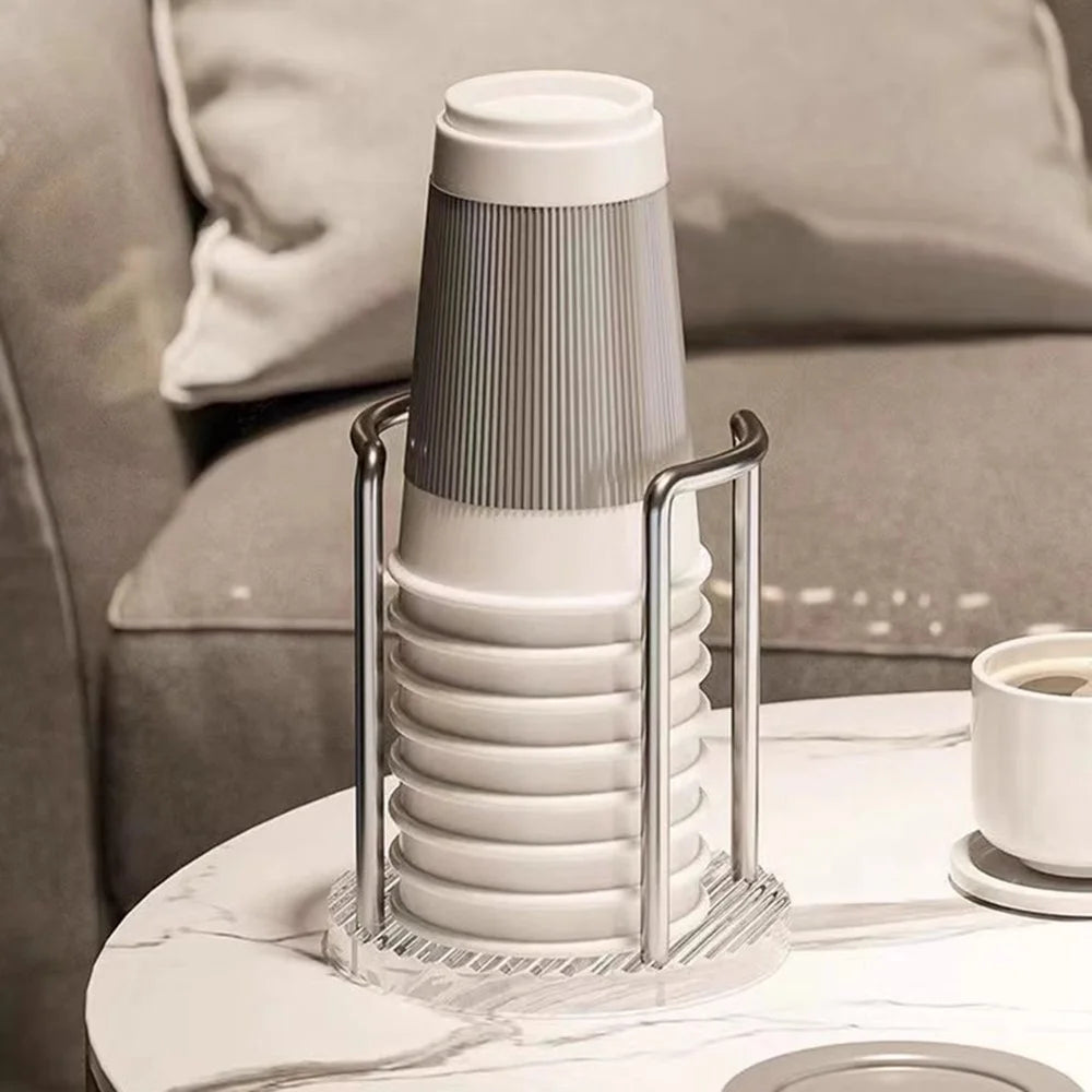 11.5x11.5x13cm Acrylic Cup Holder Inverted Stacking Dispenser Disposable Paper Cups Storage Rack for Home Organization - Single Seat / Gold - 4