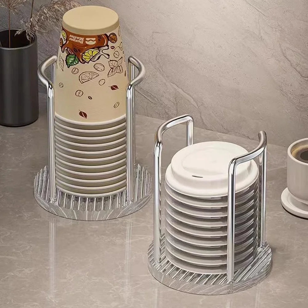 11.5x11.5x13cm Acrylic Cup Holder Inverted Stacking Dispenser Disposable Paper Cups Storage Rack for Home Organization - Single Seat / Gold - 5