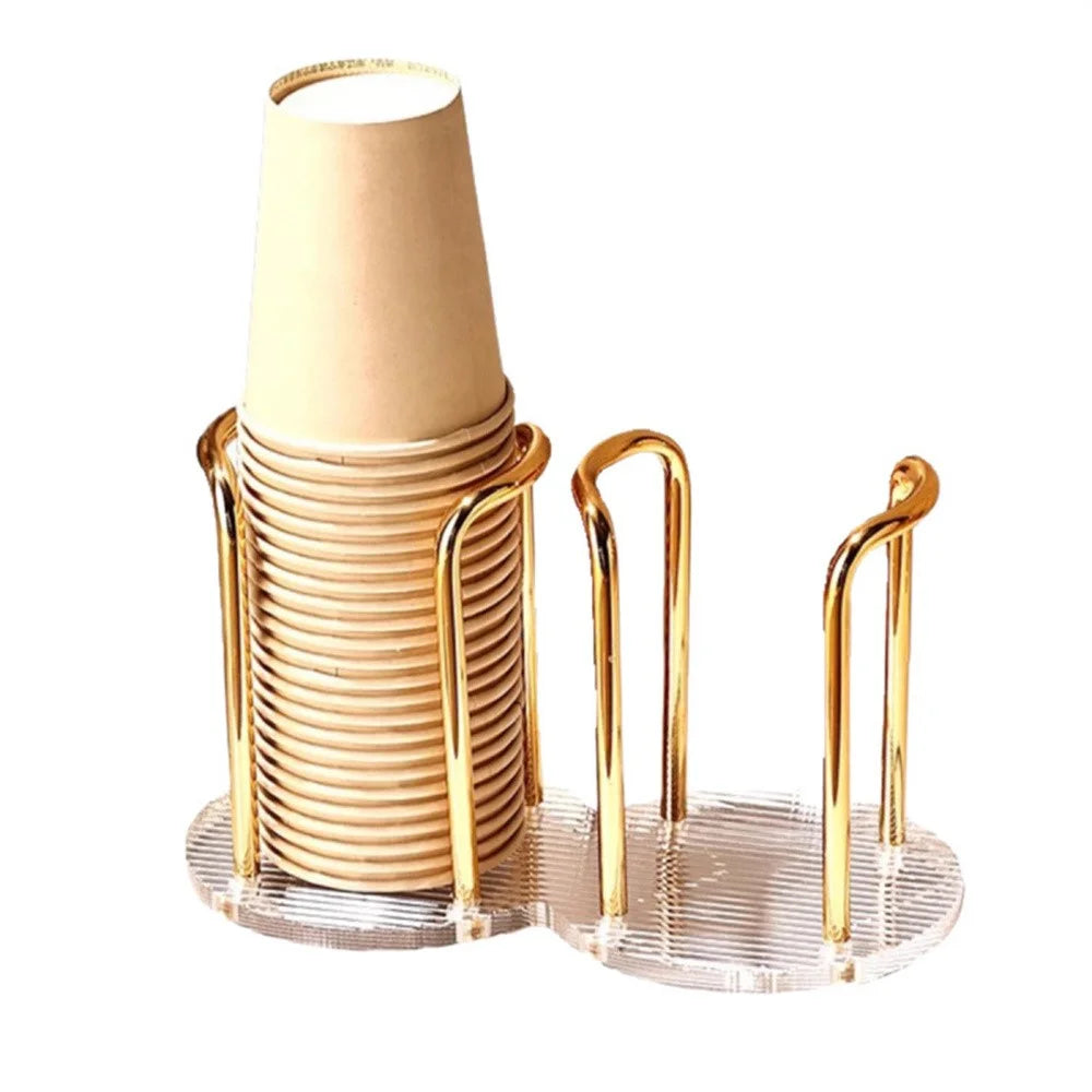 22x11.5x13cm Acrylic Cup Holder Inverted Stacking Dispenser Disposable Paper Cups Storage Rack for Home Organization - Double Seat  /  Gold - 1