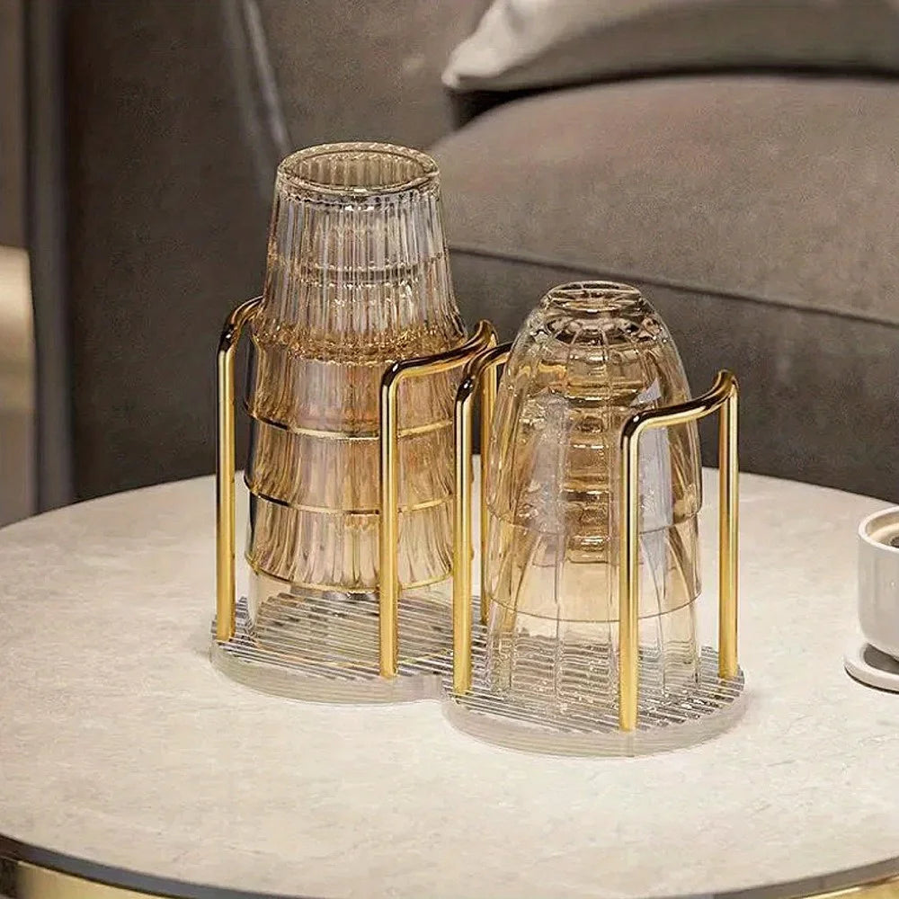 22x11.5x13cm Acrylic Cup Holder Inverted Stacking Dispenser Disposable Paper Cups Storage Rack for Home Organization - Double Seat  /  Gold - 5