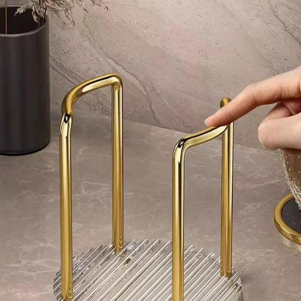 22x11.5x13cm Acrylic Cup Holder Inverted Stacking Dispenser Disposable Paper Cups Storage Rack for Home Organization - Double Seat  /  Gold - 6