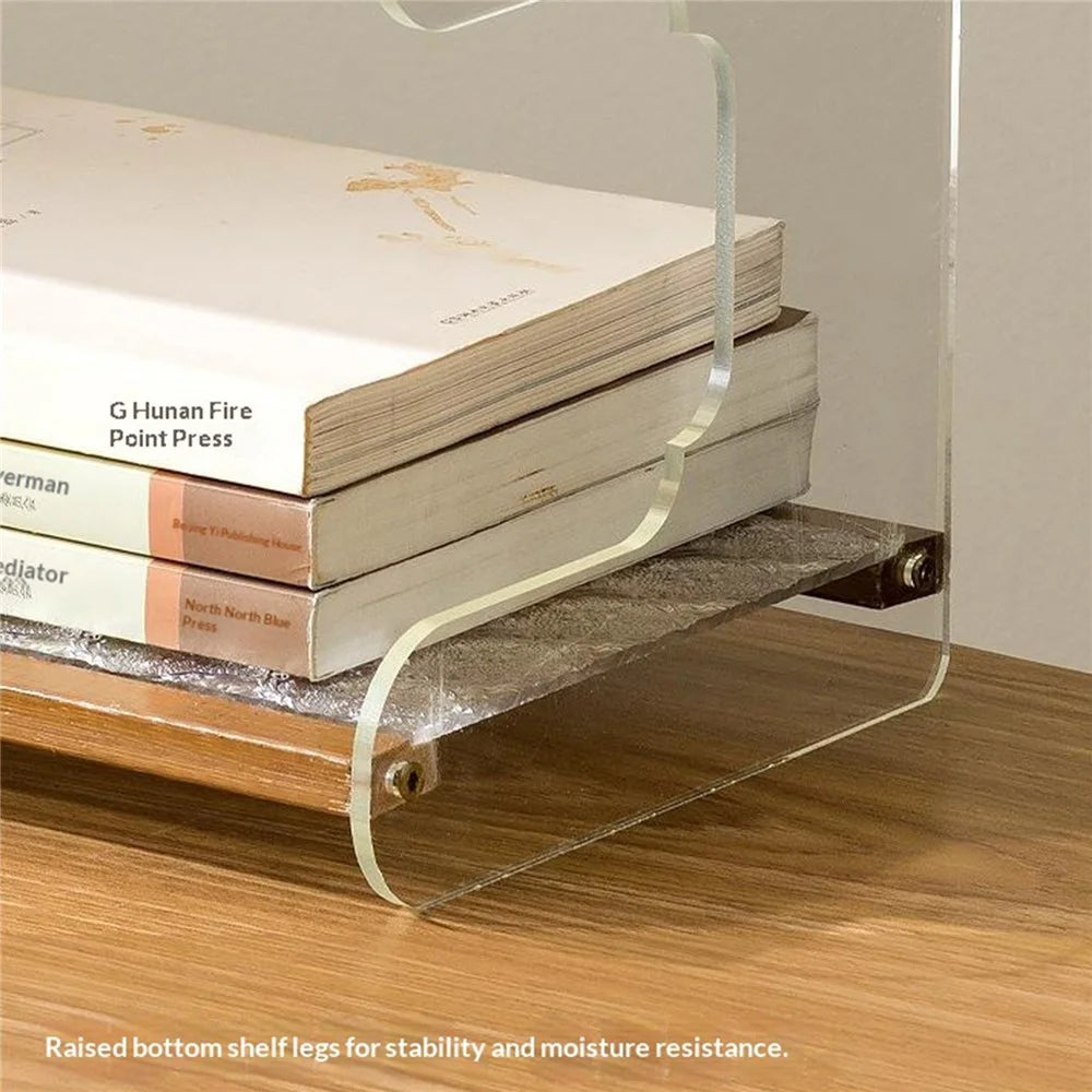35x19x21cm 2-Tier Desktop Organizer Shelf Acrylic Wood Books Cup Storage Rack for Home Office Desk - Tea Color - 5