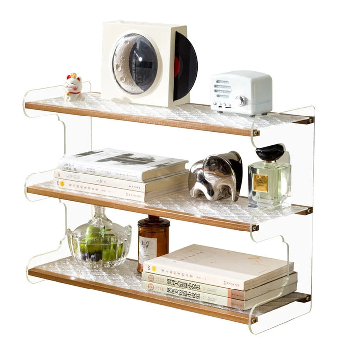 50x19x37cm 3-Tier Desktop Organizer Shelf Acrylic Wood Books Cup Storage Rack for Home Office Desk - Tea Color - 2