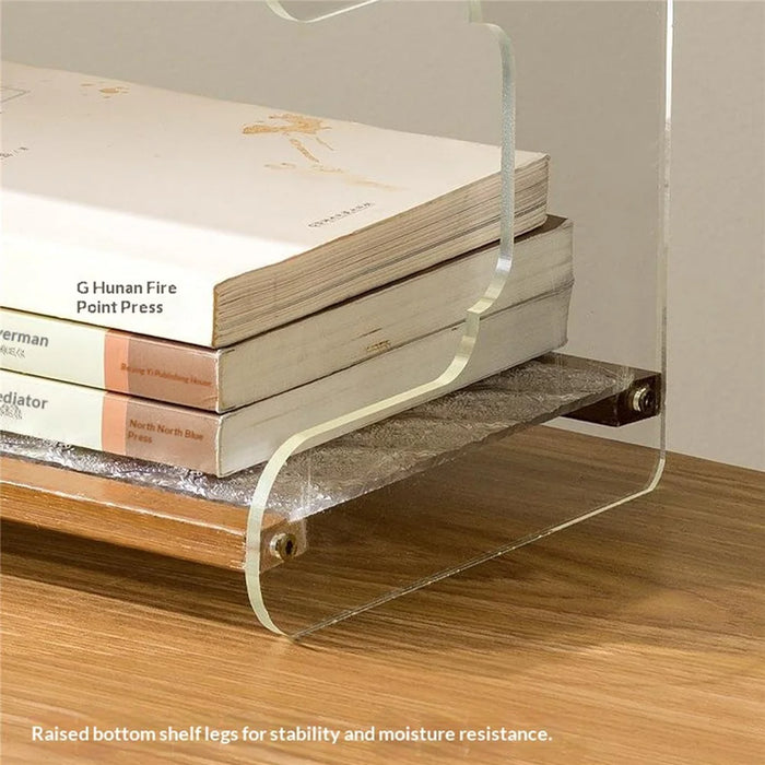 50x19x37cm 3-Tier Desktop Organizer Shelf Acrylic Wood Books Cup Storage Rack for Home Office Desk - Tea Color - 7