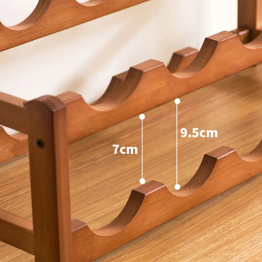 36x24x38cm 1-Tier Wine Rack for 3 Bottles Bamboo Desktop Wine Display Stand Bottle Glass Cups Holder - 3