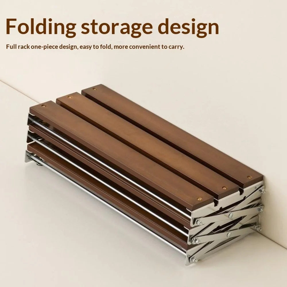 30x17.5x20cm 2-Tier Folding Desktop Storage Rack Bamboo Metal Cups Mugs Bar Countertop Organizer Shelf - 2
