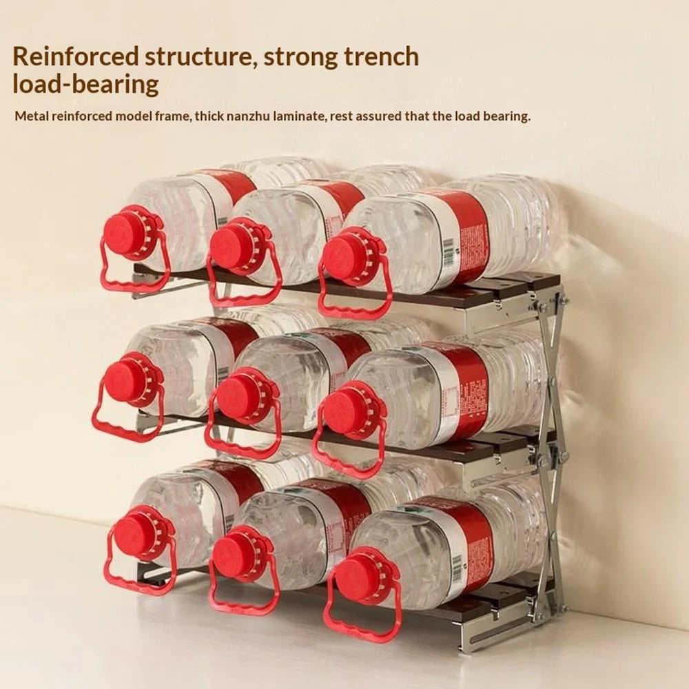40x18x35cm 3-Tier Folding Desktop Storage Rack Bamboo Metal Cups Mugs Bar Countertop Organizer Shelf - 4