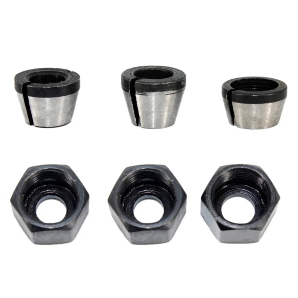 6PCS Router Collet Set Chuck Heads Screw Nut Adapter 6mm / 6.35mm / 8mm for Trimming Carving Machine Milling Cutter - 1