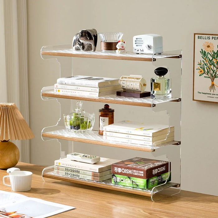35x19x52cm 4-Tier Desktop Organizer Shelf Acrylic Wood Books Cup Storage Rack for Home Office Desk - Milk White - 7