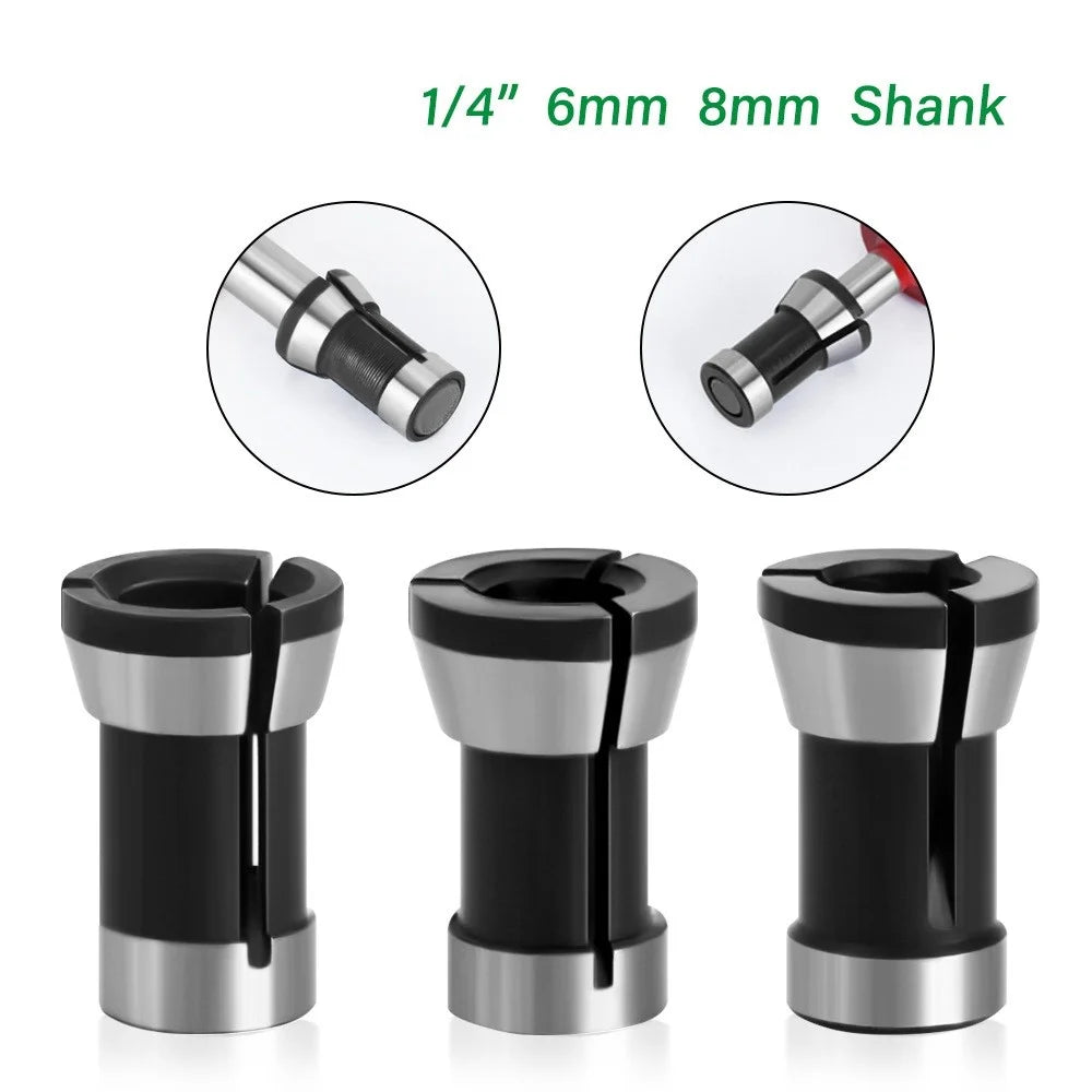 3PCS Router Collet Chuck 6mm 6.35mm 8mm Engraving Trimming Machine Clamping Adapter Converter for Woodworking - 3
