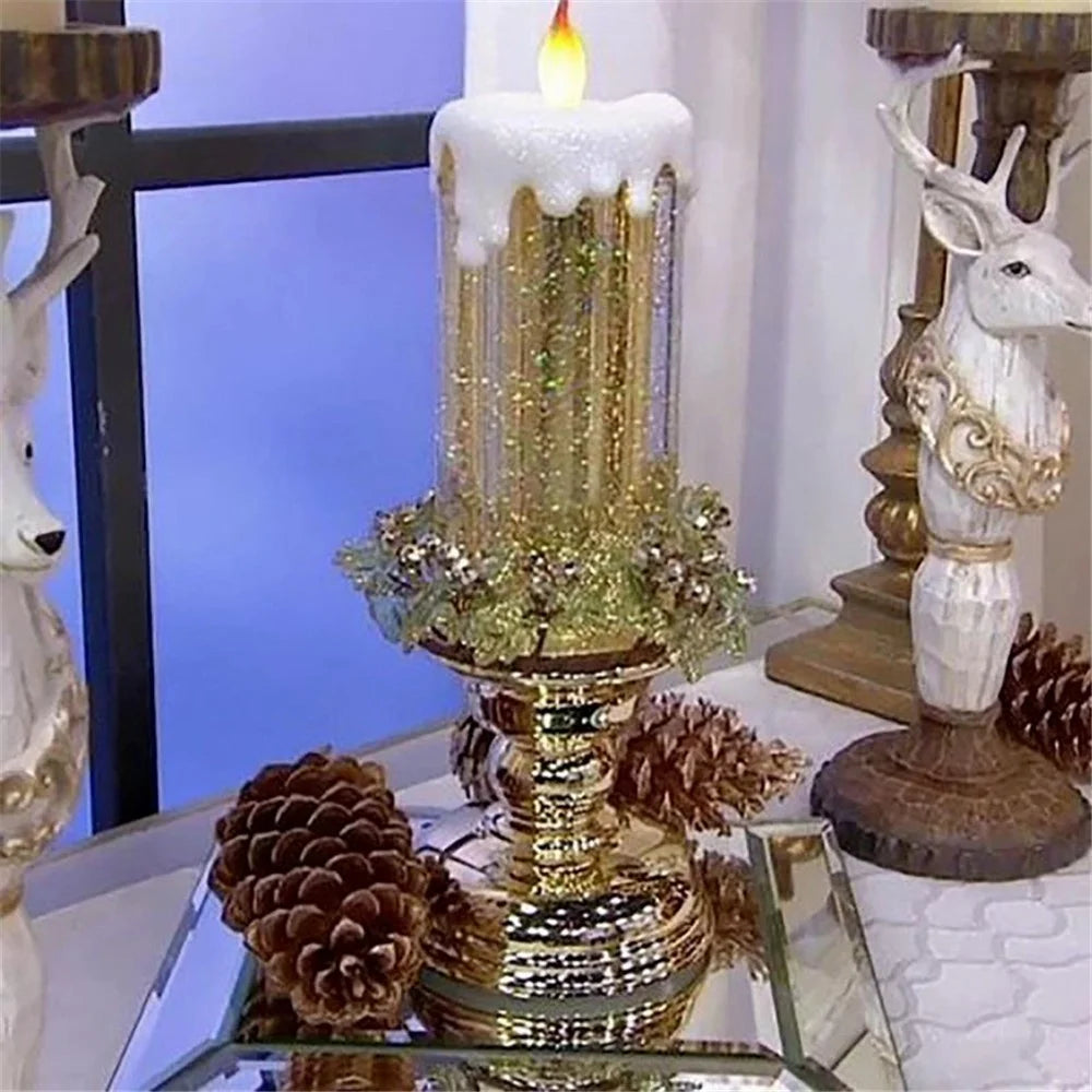Christmas LED Candle Light Decorative Craft Night Light Colorful Fantasy Crystal Candles Tourist Souvenirs - Gold - 3