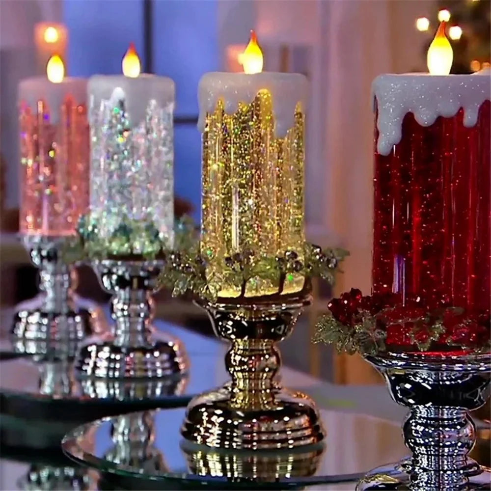 Christmas LED Candle Light Decorative Craft Night Light Colorful Fantasy Crystal Candles Tourist Souvenirs - Gold - 5