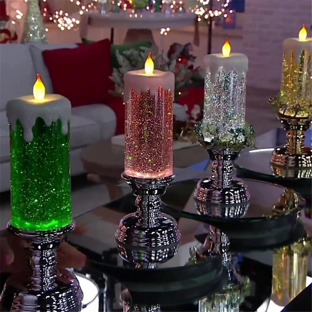 Christmas LED Candle Light Decorative Craft Night Light Colorful Fantasy Crystal Candles Tourist Souvenirs - Gold - 6
