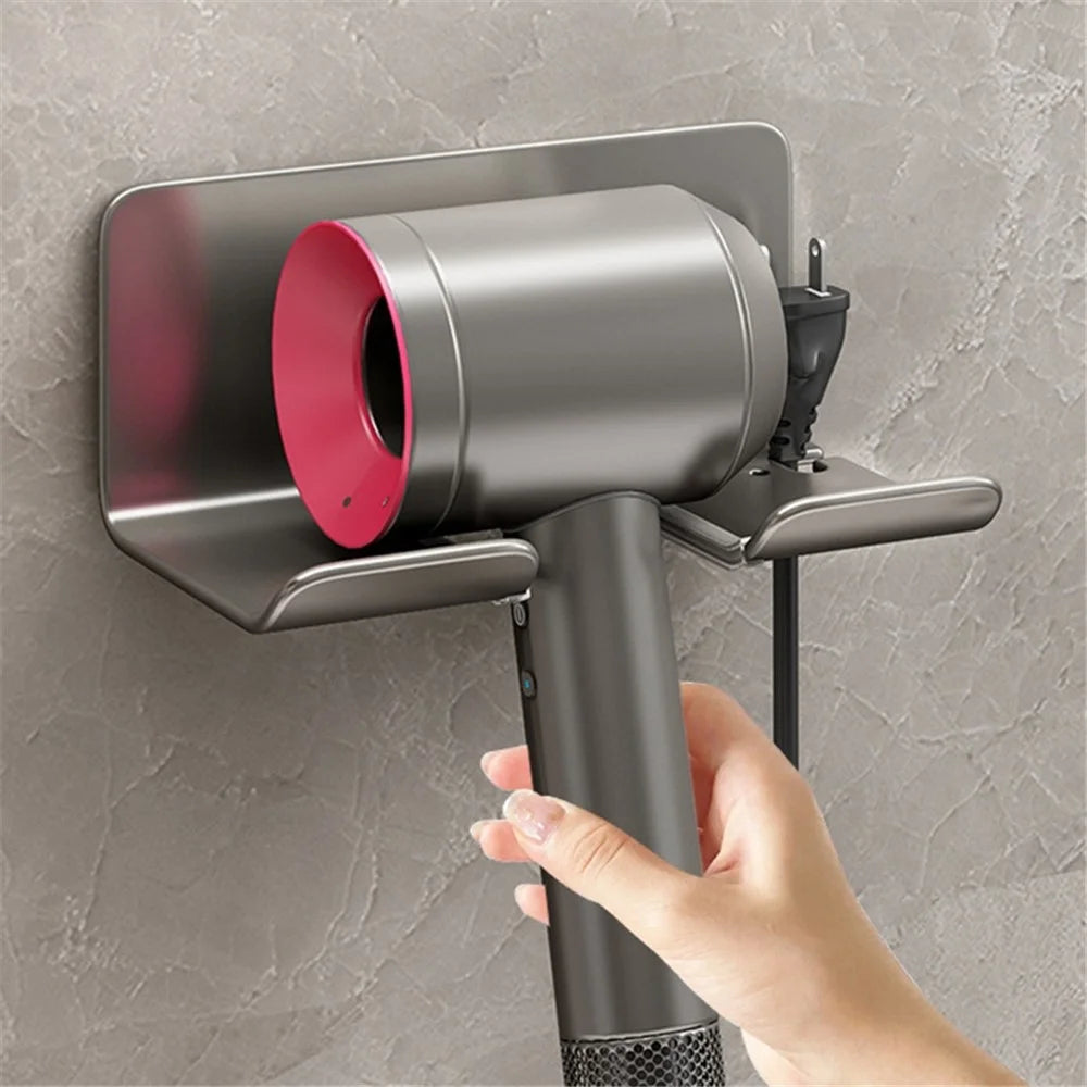 Universal Hair Dryer Holder Self Adhesive Electric Blower Wall Mounted No Drilling Organizer Stand for Bathroom - Grey - 4