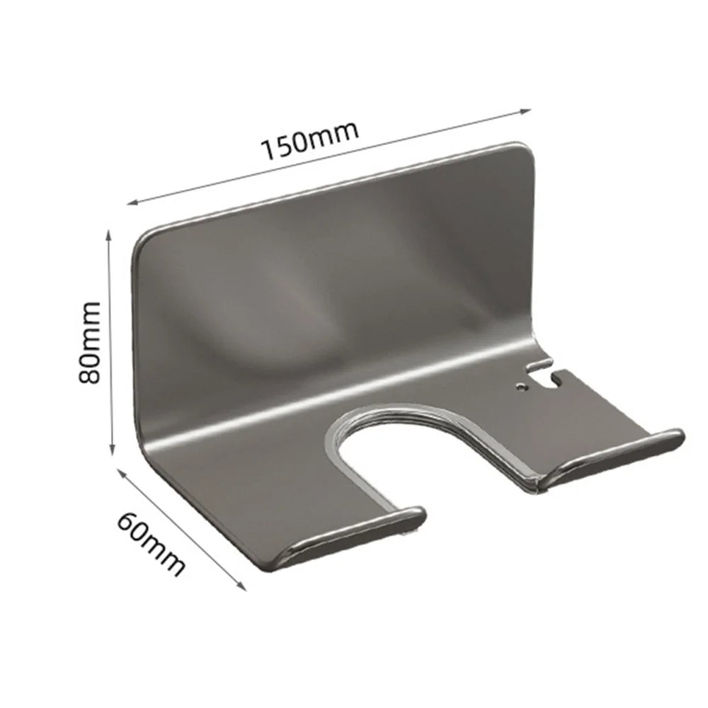 Universal Hair Dryer Holder Self Adhesive Electric Blower Wall Mounted No Drilling Organizer Stand for Bathroom - Grey - 7