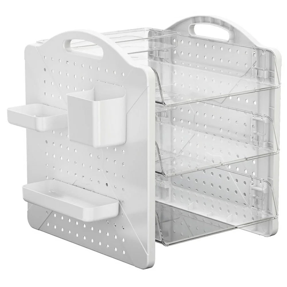 32x28x31cm Desktop Storage Organizer with Holes Board Multi-Tier Document Shelf for Office Stationery - Transparent  /  Cream Color - 1