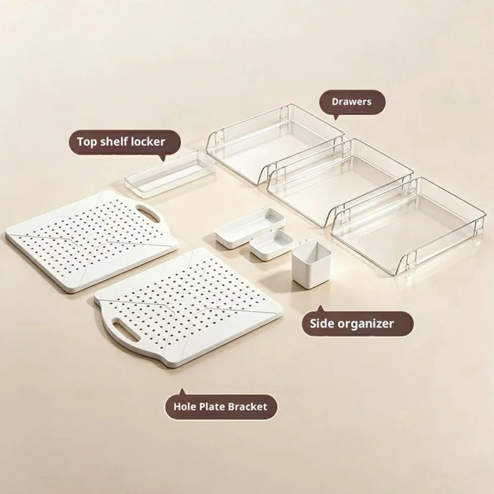 32x28x31cm Desktop Storage Organizer with Holes Board Multi-Tier Document Shelf for Office Stationery - Transparent  /  Cream Color - 4