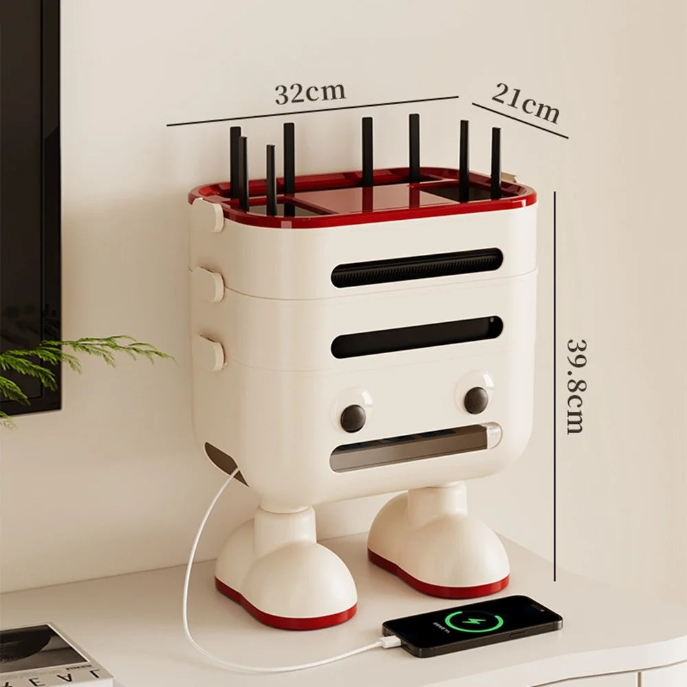 3-Tier Cartoon Robot Design (with Legs) Router Storage Box Desktop WiFi Organizer Cable Management Rack - 1