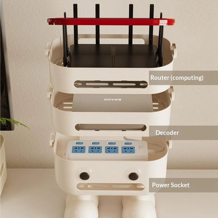 3-Tier Cartoon Robot Design (with Legs) Router Storage Box Desktop WiFi Organizer Cable Management Rack - 3