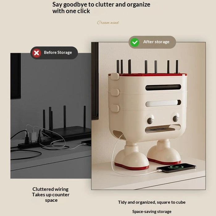 3-Tier Cartoon Robot Design (with Legs) Router Storage Box Desktop WiFi Organizer Cable Management Rack - 4