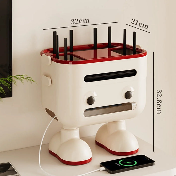 2-Tier Cartoon Robot Design (with Legs) Router Storage Box Desktop WiFi Organizer Cable Management Rack - 1