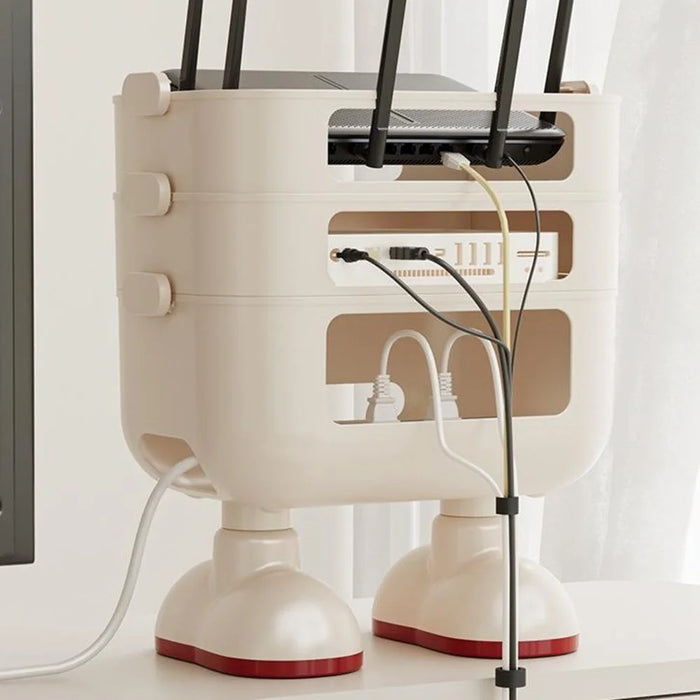 2-Tier Cartoon Robot Design (with Legs) Router Storage Box Desktop WiFi Organizer Cable Management Rack - 2