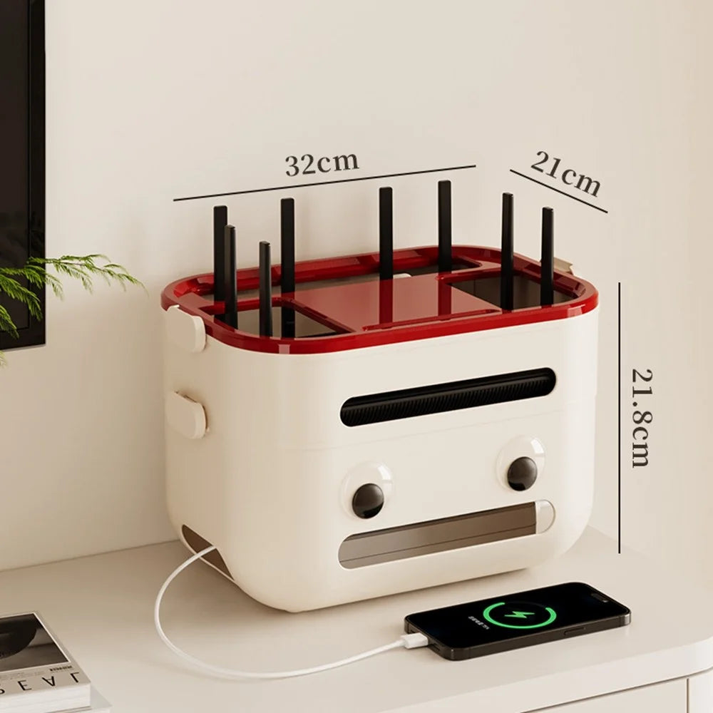 2-Layer Cartoon Robot Design Router Storage Box Desktop WiFi Organizer Cable Management Rack - 1