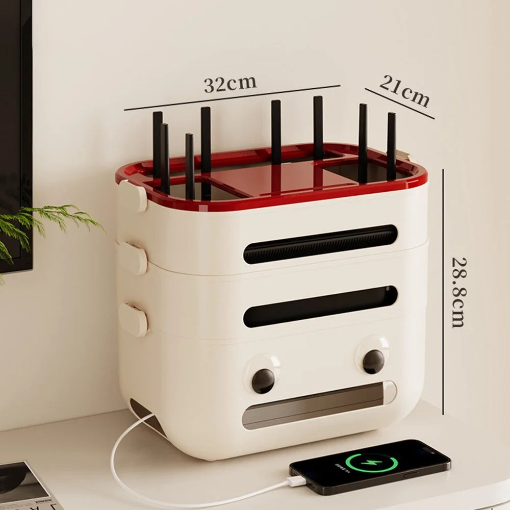 3-Layer Cartoon Robot Design Router Storage Box Desktop WiFi Organizer Cable Management Rack - 1