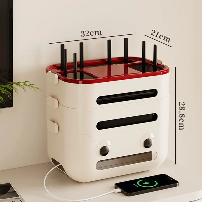 3-Layer Cartoon Robot Design Router Storage Box Desktop WiFi Organizer Cable Management Rack - 1
