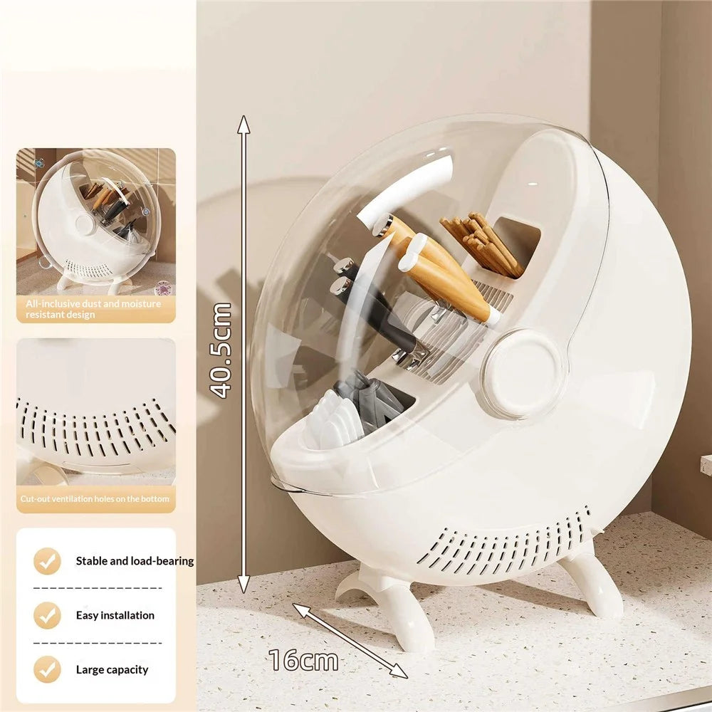 Multifunctional Eggshell-Shaped Plastic Kitchen Knife Holder Large Cutlery Storage Rack Countertop Organizer - White - 2