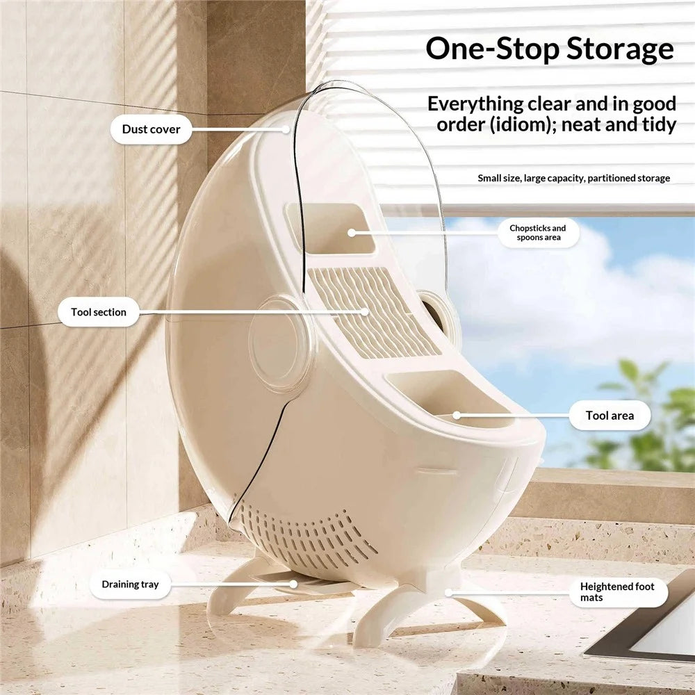 Multifunctional Eggshell-Shaped Plastic Kitchen Knife Holder Large Cutlery Storage Rack Countertop Organizer - White - 4
