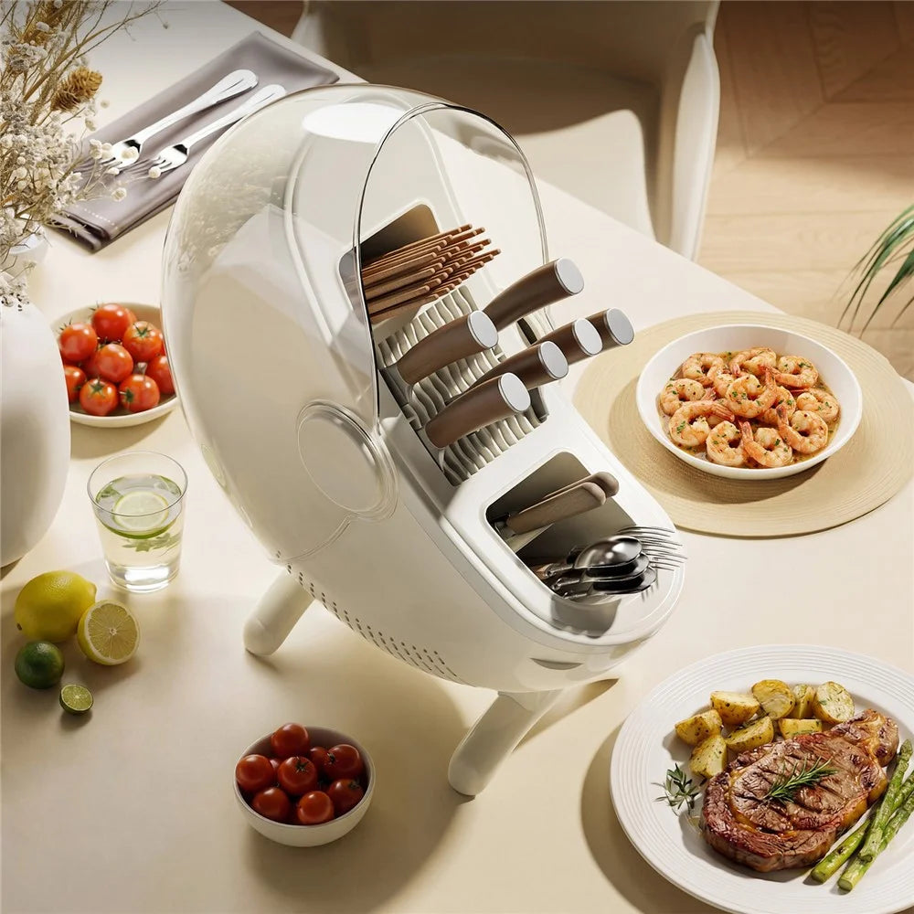 Multifunctional Eggshell-Shaped Plastic Kitchen Knife Holder Large Cutlery Storage Rack Countertop Organizer - White - 5