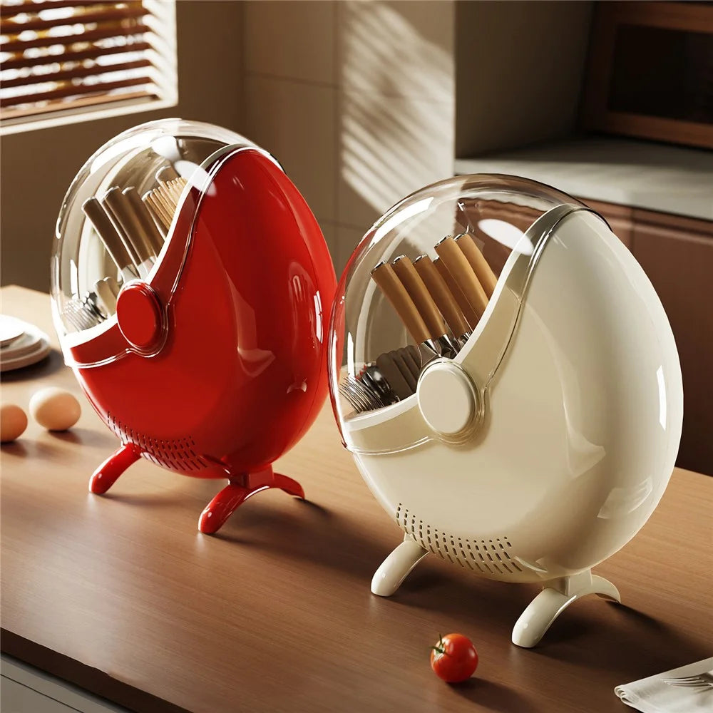 Multifunctional Eggshell-Shaped Plastic Kitchen Knife Holder Large Cutlery Storage Rack Countertop Organizer - White - 6