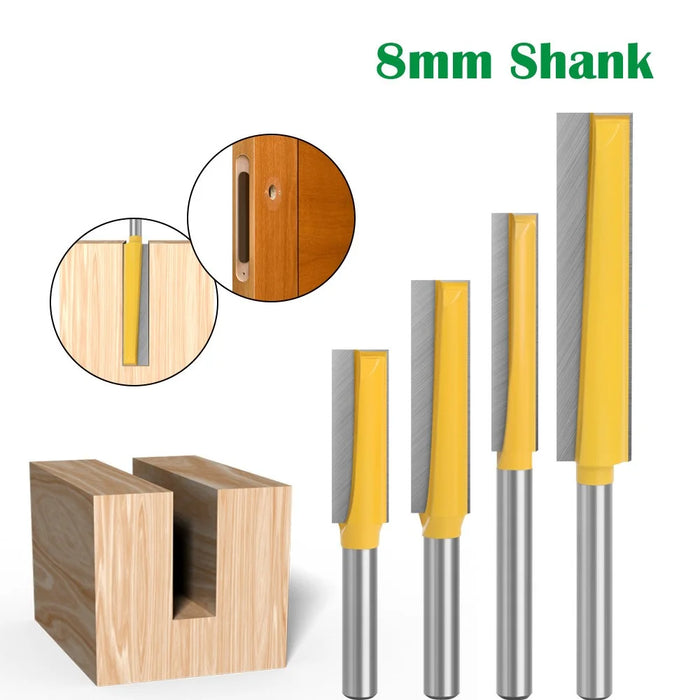 4PCS 8mm Shank Wood Trimmers Router Hard Metal Cutter Woodworking Long Plunge Knife with Plastic Box - 2