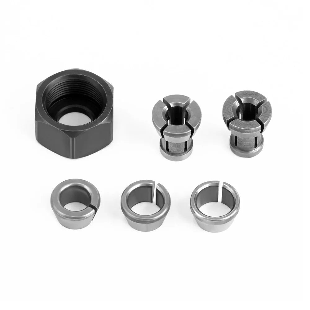 6PCS M17 Nut + 6mm / 6.35mm / 8mm / 9.5mm / 10mm M17 Nut Bit Head Collet Adapter for Engraving Trimming Machine Tool - 1