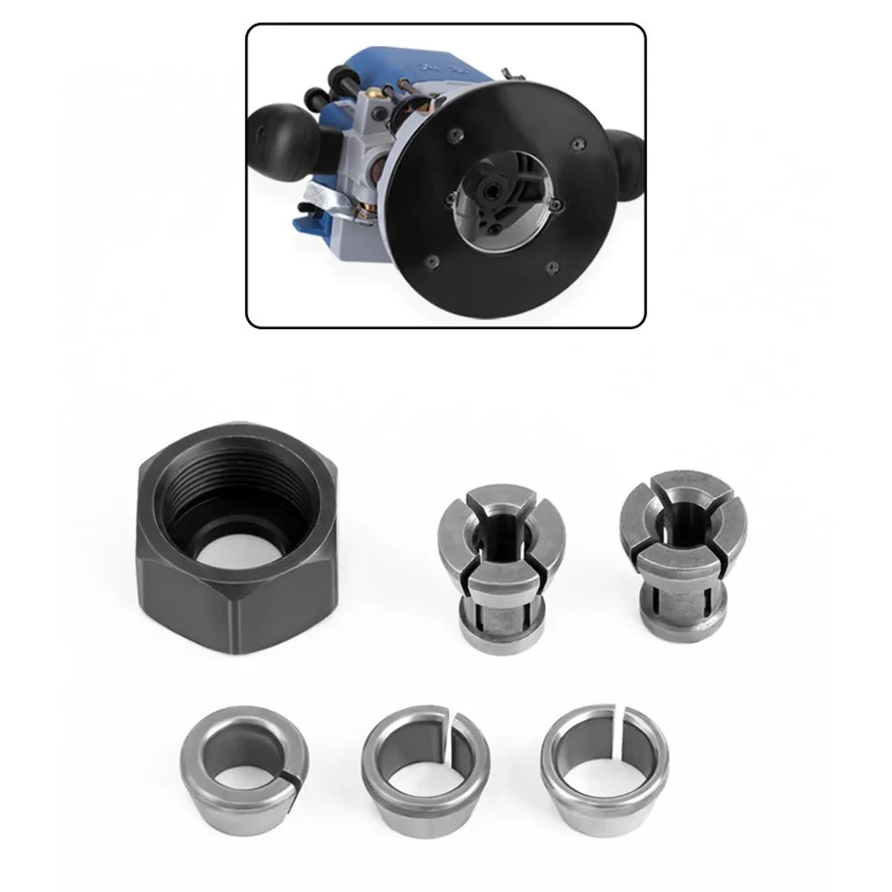 6PCS M17 Nut + 6mm / 6.35mm / 8mm / 9.5mm / 10mm M17 Nut Bit Head Collet Adapter for Engraving Trimming Machine Tool - 2