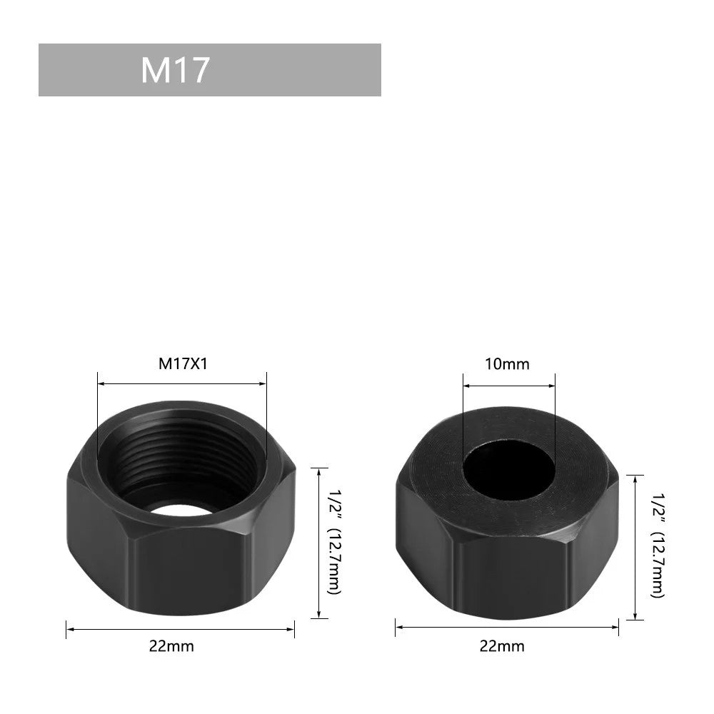 6PCS M17 Nut + 6mm / 6.35mm / 8mm / 9.5mm / 10mm M17 Nut Bit Head Collet Adapter for Engraving Trimming Machine Tool - 6