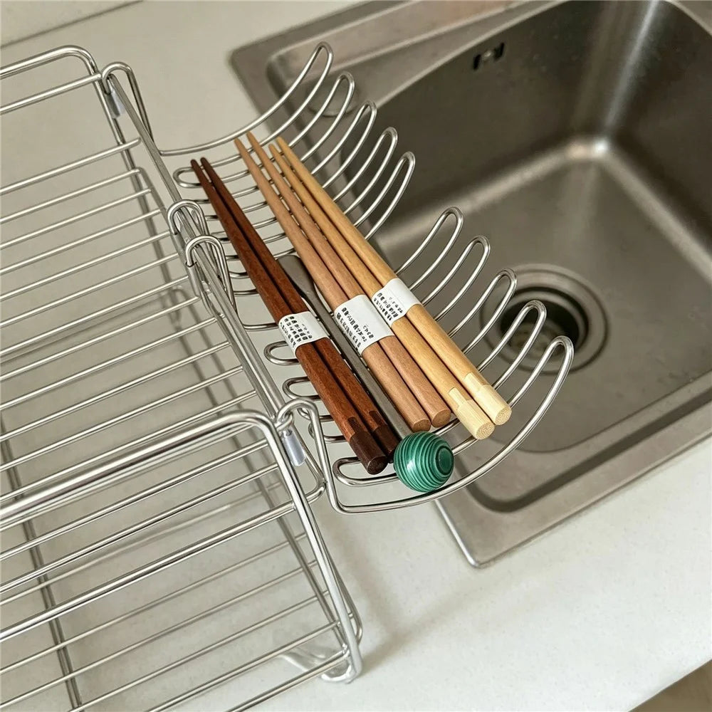 Kitchen Sink Hanging Rack Stainless Steel Draining Organizer with U-Hook for Utensils - 5